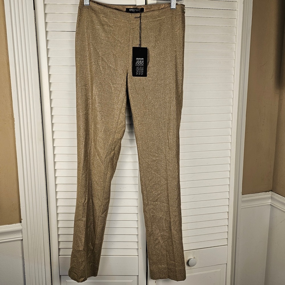 NWT‎ Etcetera Womens Gold Metallic Virgin Wool Blend Pants 0